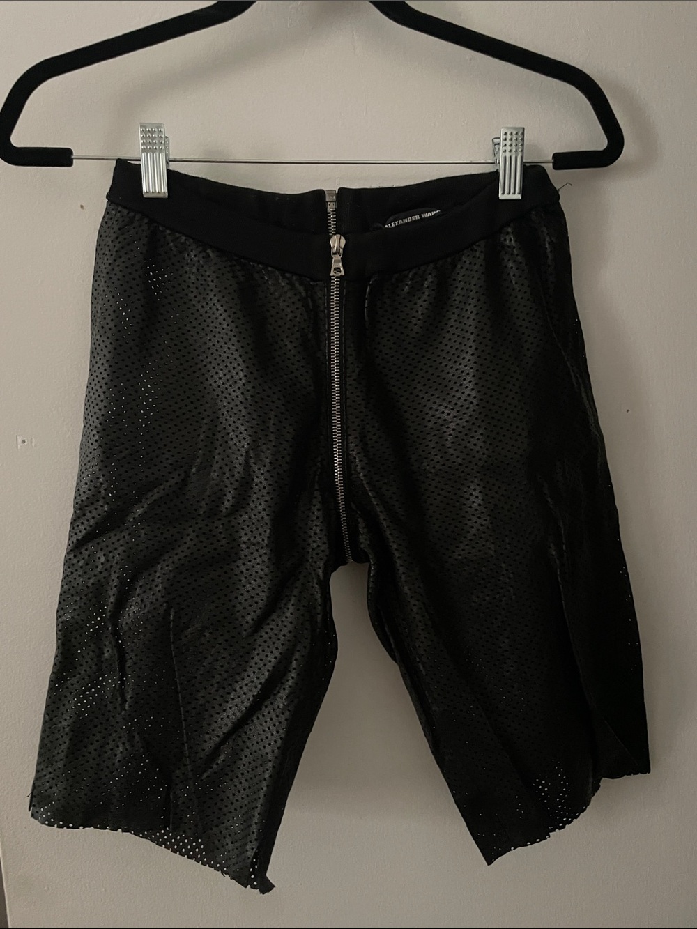 Alexander Wang Women’s Black Perforated Zip-Front To The Back Athletic Shorts